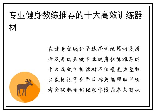 专业健身教练推荐的十大高效训练器材