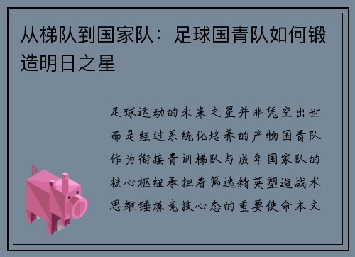 从梯队到国家队：足球国青队如何锻造明日之星