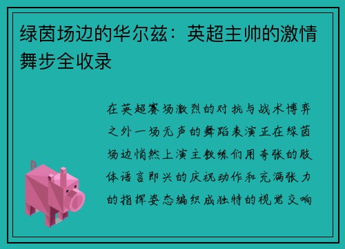 绿茵场边的华尔兹：英超主帅的激情舞步全收录